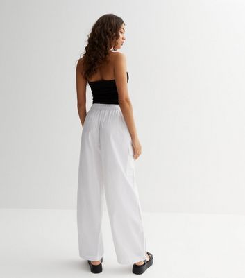 Petite White Cuffed Parachute Trousers New Look