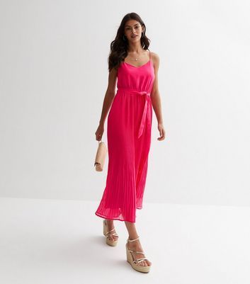 Pink Strappy Pleated Midi Dress New Look