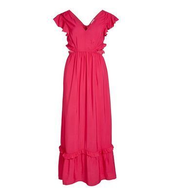 Bright Pink Frill Sleeve Maxi Dress New Look