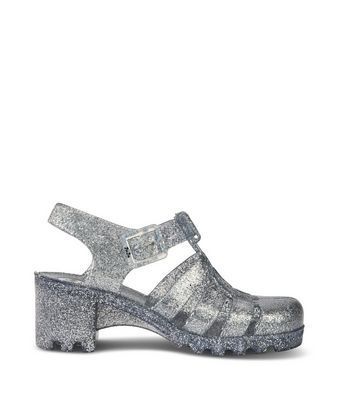 Silver Glitter Chunky Jelly Heel Sandals New Look