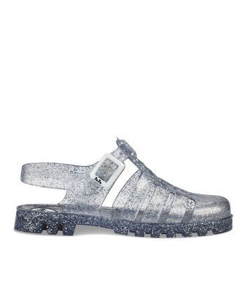 Silver Glitter Chunky Jelly Sandals New Look