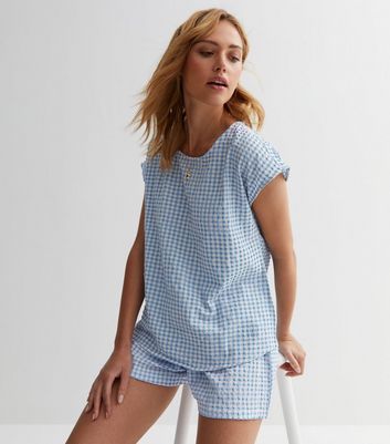 Blue Check Short Sleeve Top New Look