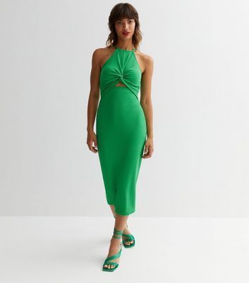 Green Twist Front Cut Out Midi Dress New Look