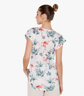 White Flamingo Palm Print Short Sleeve Top New Look