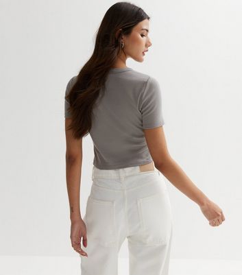 Grey Cotton Short Sleeve Crop T-Shirt New Look
