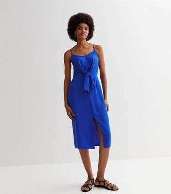 Blue Strappy Tie Front Midi Dress New Look