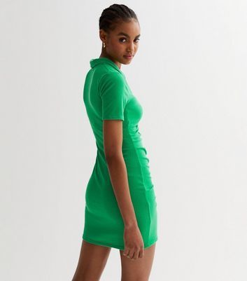 Dark Green Ruched Mini Dress New Look