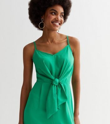 Green Strappy Tie Front Midi Dress New Look