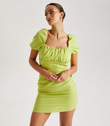 Light Green Puff Sleeve Mini Dress New Look