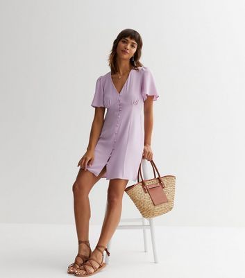 Lilac Button Front Mini Tea Dress New Look