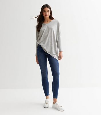 Pale Grey Heart Embellishment Batwing Top New Look