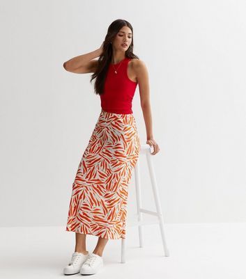 Red Abstract Bias Cut Maxi Skirt New Look