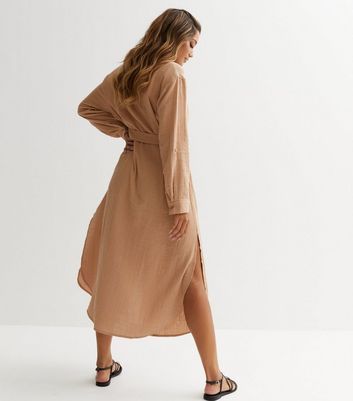 Stone Textured Belted Midi Shirt Dress New Look