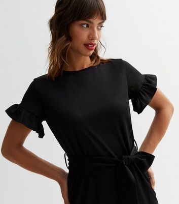Black Short Frill Sleeve Mini Dress New Look