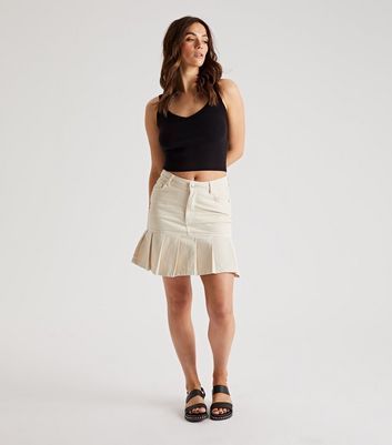 Stone Cotton Twill Pleated Mini Skirt New Look