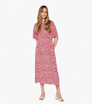 Red Floral Vintage Inspired Midaxi Dress New Look