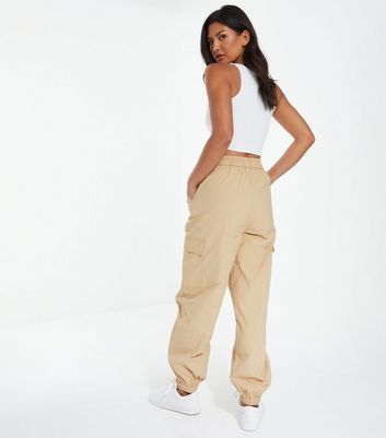 Camel Cuffed Parachute Trousers New Look