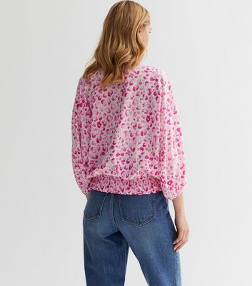 Pink Ditsy Wrap Front Top New Look