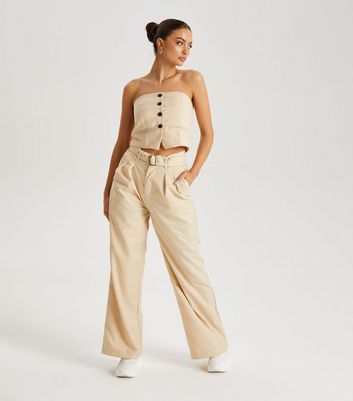 Stone Wide Leg Tailored Trousers New Look