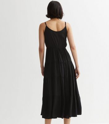 Black Strappy Tiered Midi Dress New Look
