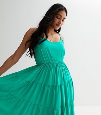 Green Strappy Tiered Midaxi Dress New Look