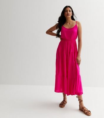 Pink Strappy Tiered Midi Dress New Look