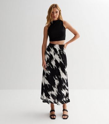 Black Brushstroke Bias Cut Midi Skirt New Look