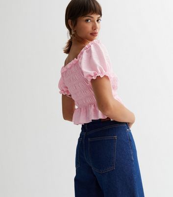 Mid Pink Ruched Crop Top New Look
