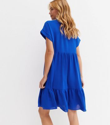 Blue Tiered Smock Mini Dress New Look