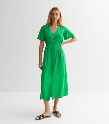 Green Button Front Midaxi Dress New Look