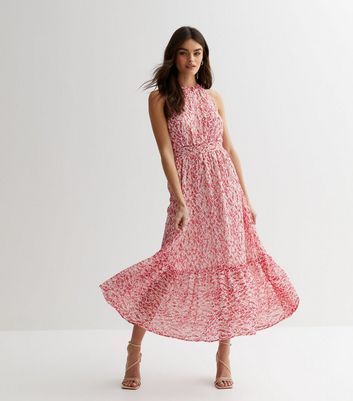 Pink Abstract Halter Midaxi Dress New Look