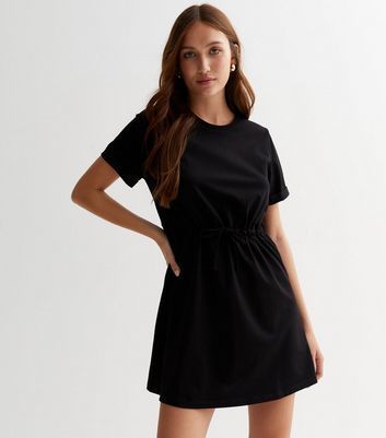 Black Jersey Drawstring Mini Dress New Look