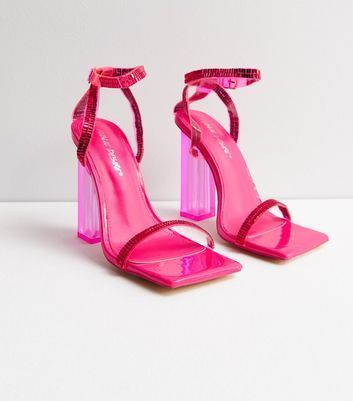 Mid Pink Embellished Block Heel Sandals New Look
