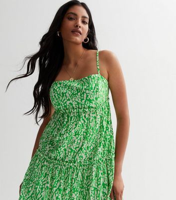 Green Abstract Cotton Strappy Midaxi Dress New Look