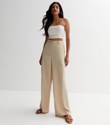 Stone Wide Leg Cargo Trousers New Look