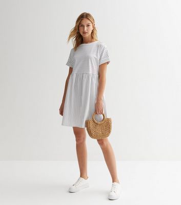 White Stripe Short Sleeve Oversized Mini Dress New Look