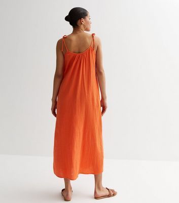 Bright Orange Cheesecloth Strappy Midaxi Dress New Look