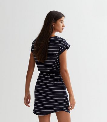 Navy Stripe Drawstring Mini Dress New Look