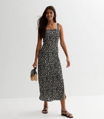 Tall Black Ditsy Floral Strappy Midaxi Dress New Look