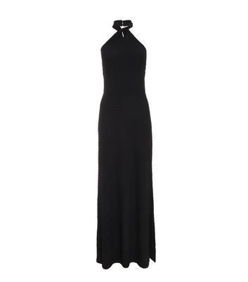 Black Halter Split Hem Maxi Dress New Look