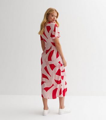 Red Abstract Stripe Midi Shirt Dress New Look