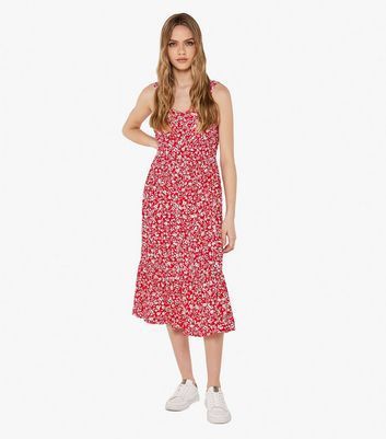Red Floral Strappy Midi Dress New Look
