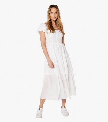 White Check Tiered Midaxi Dress New Look