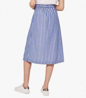 Blue Stripe Button Front Midi Skirt New Look