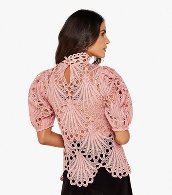Pink Lace Scallop Edge High Neck Top New Look