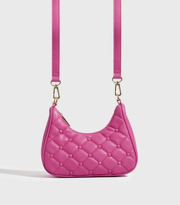 Pink Leather-Look Quilted Cross Body Bag New Look