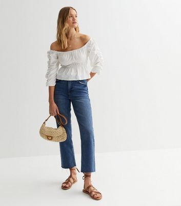 White Shirred Puff Sleeve Crop Top New Look