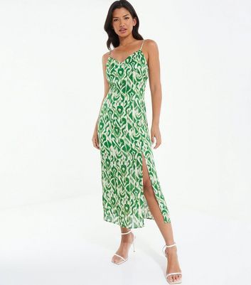Green Abstract Split Hem Strappy Midaxi Dress New Look