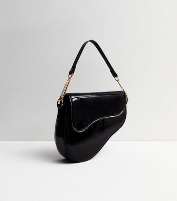 Black Patent Saddle Bag New Look
