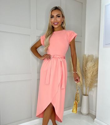 Coral Short Sleeve Belted Midi Dress New Look